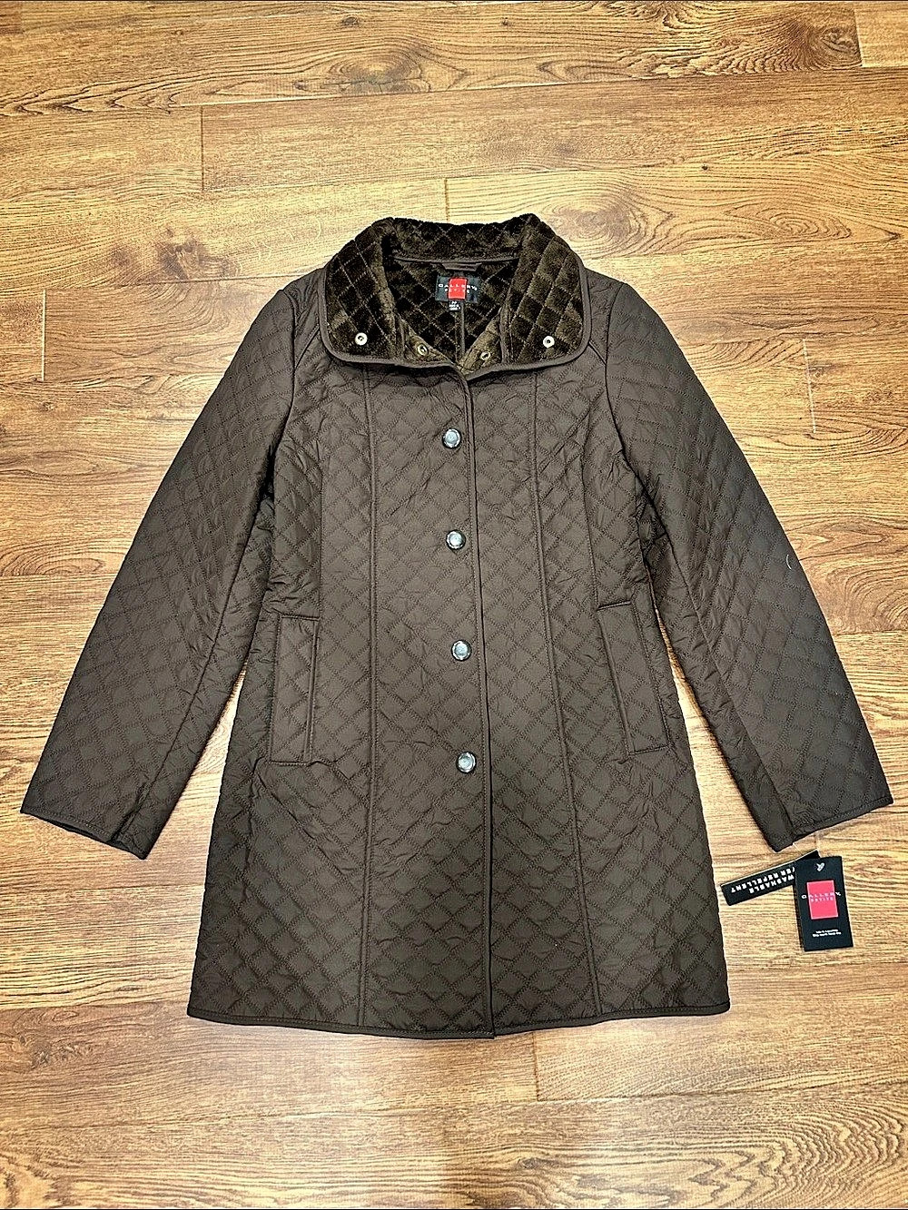 Gallery Petite Quilted Faux Fur Lined Coat Java Brown NWT Womens Size PP